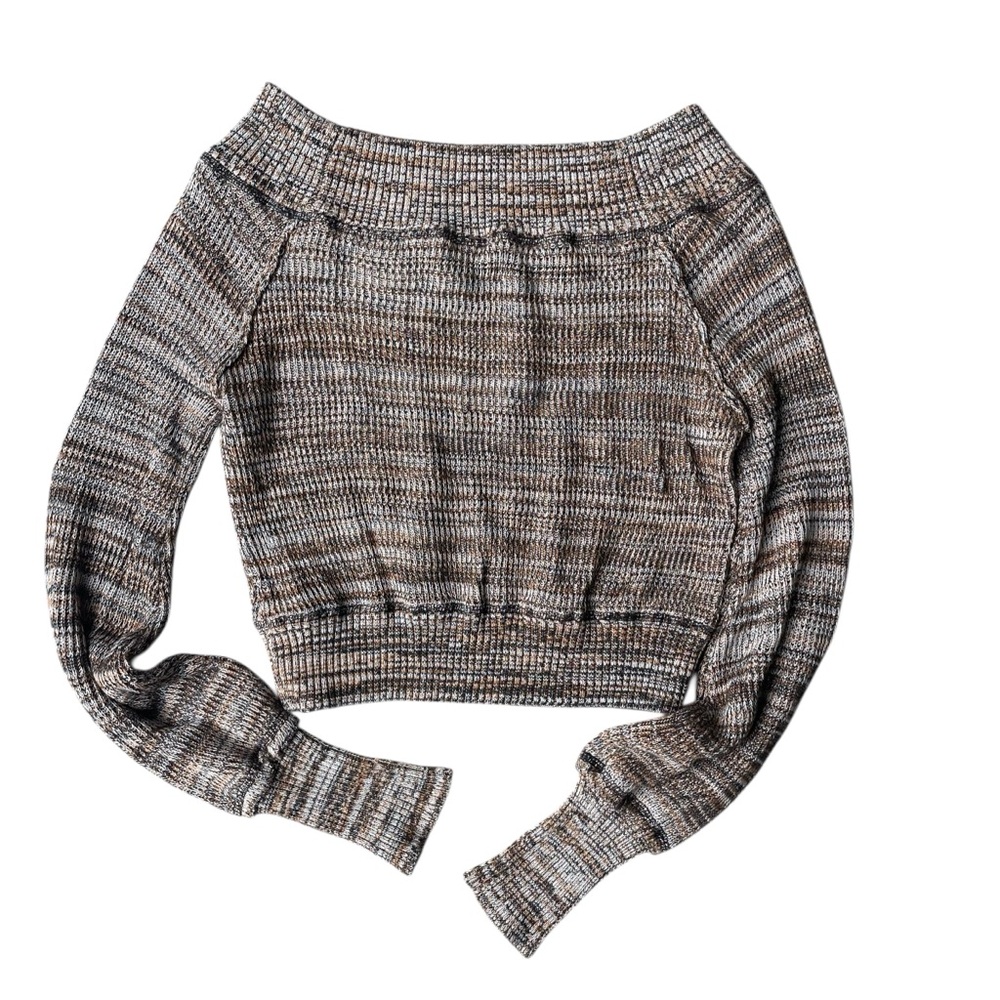 Free People Sugar Rush Off The Shoulder Sweater Size XS Rust Brown Stripe